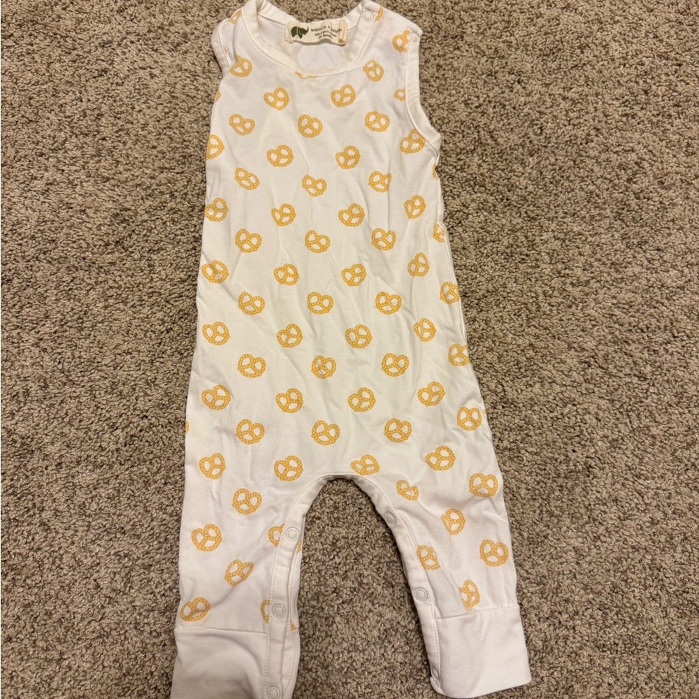 Monica + Andy White and Yellow Pretzel Baby Romper